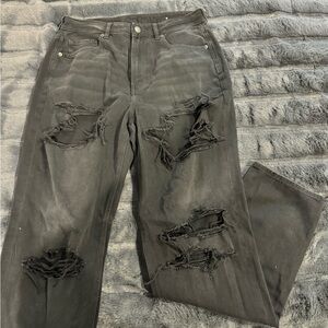 Straight leg, high waisted ripped jeans